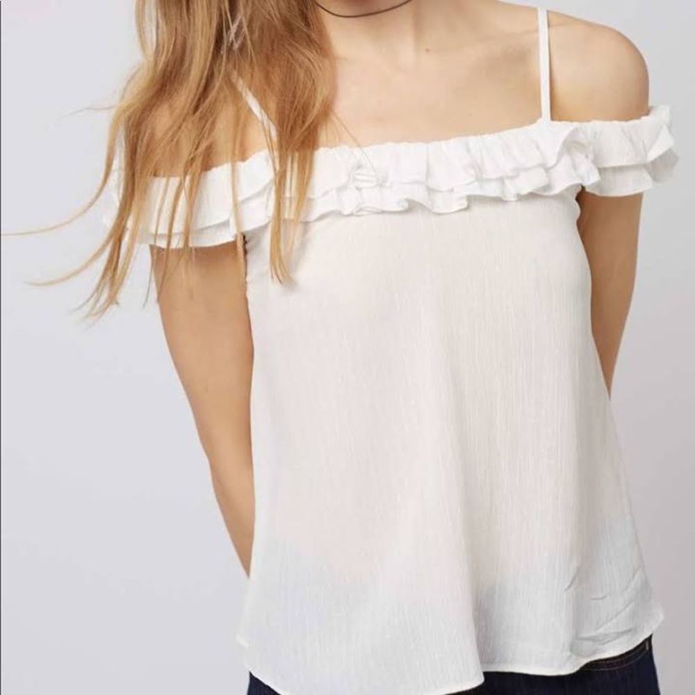 TOPSHOP Ruffle Cold Shoulder Tank (White)